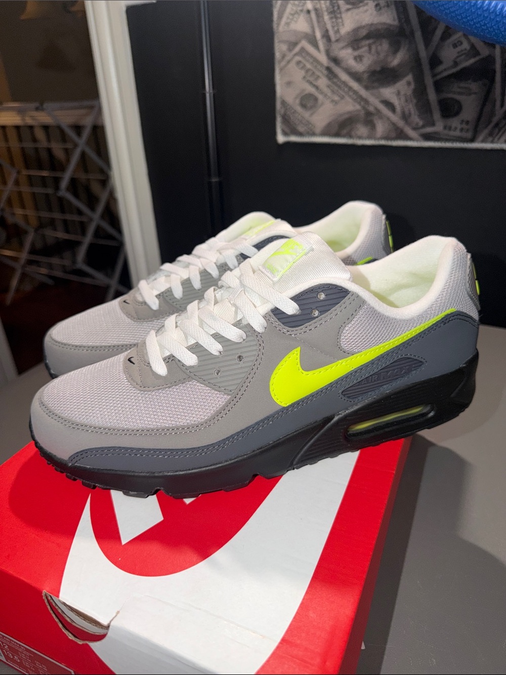 New Nike Air Max 90 Black/Neon Yellow in men’s size 12